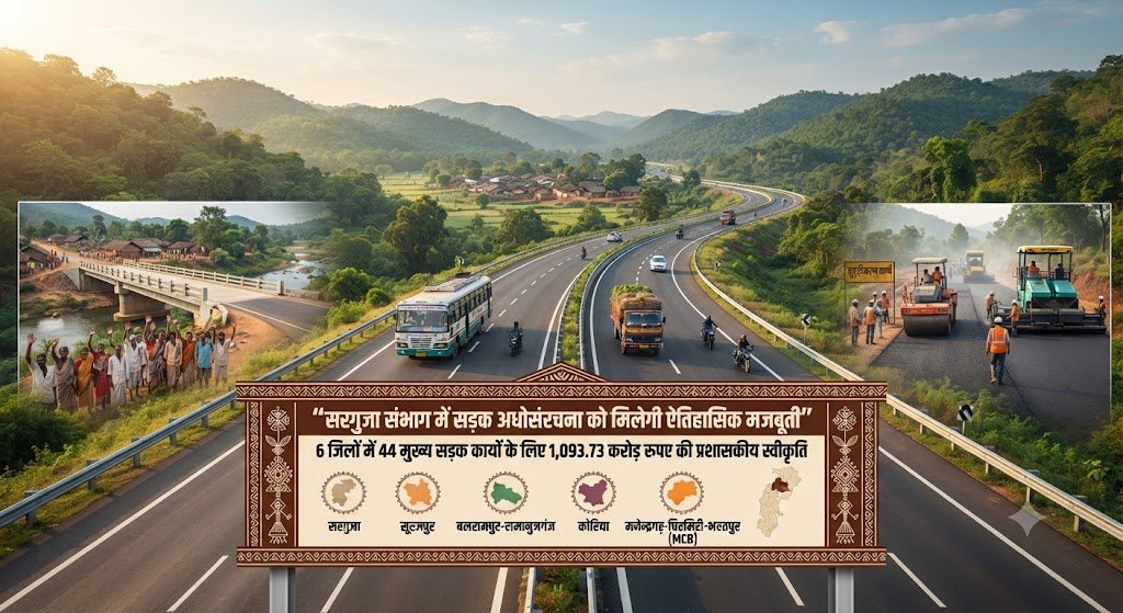 सरगुजा संभाग में सड़कों का होगा कायाकल्प, 44 परियोजनाओं को 1093 करोड़ मंजूर